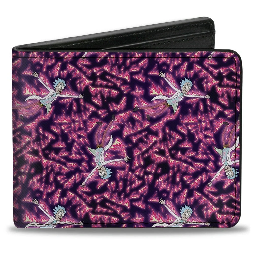 New Bi-Fold Wallet - Rick And Morty Flaming Rick Scattered Poses Flames